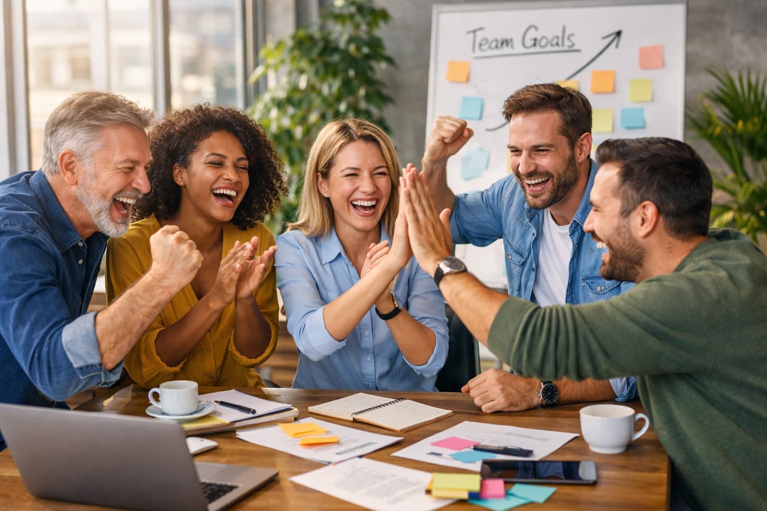 Dasselbe Team, das gemeinsam einen Erfolg feiert